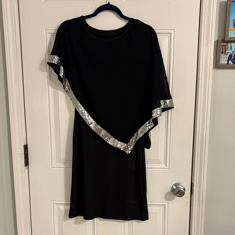 SHEIN Black Asymmetrical Dress with Silver Details